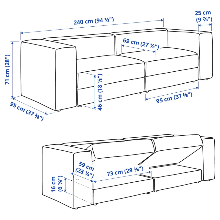 3-местный диван - IKEA JÄTTEBO/JATTEBO/ЯТТЕБО ИКЕА, 71х95х240 см, бежевый (изображение №8)