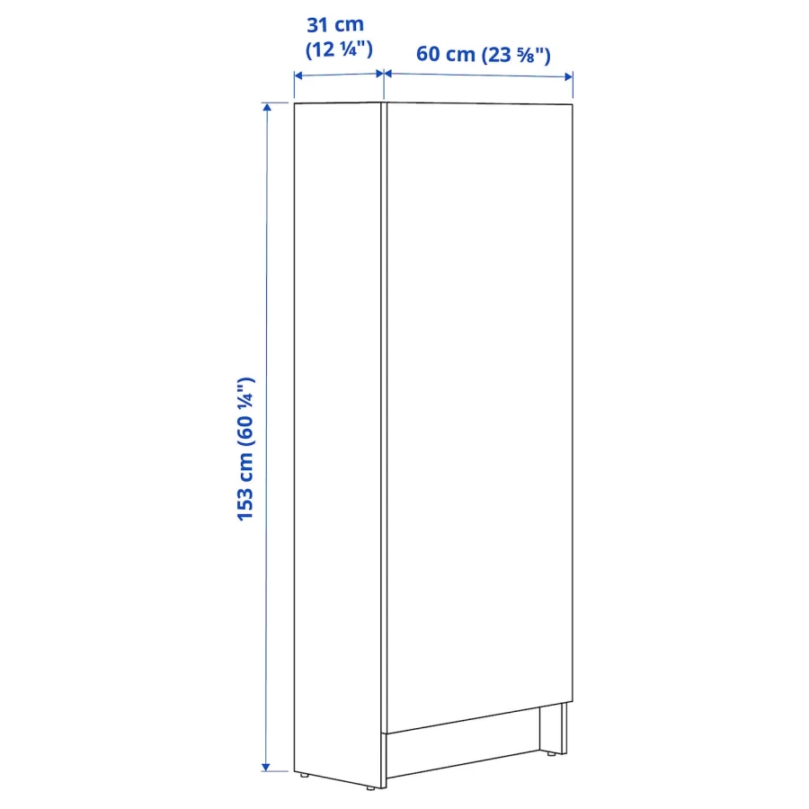 Высокий напольный шкаф - IKEA KNOXHULT/ИКЕА КНОКСХУЛЬТ, 153 см х 60 см х 31 см, белый/под беленный дуб (изображение №4)