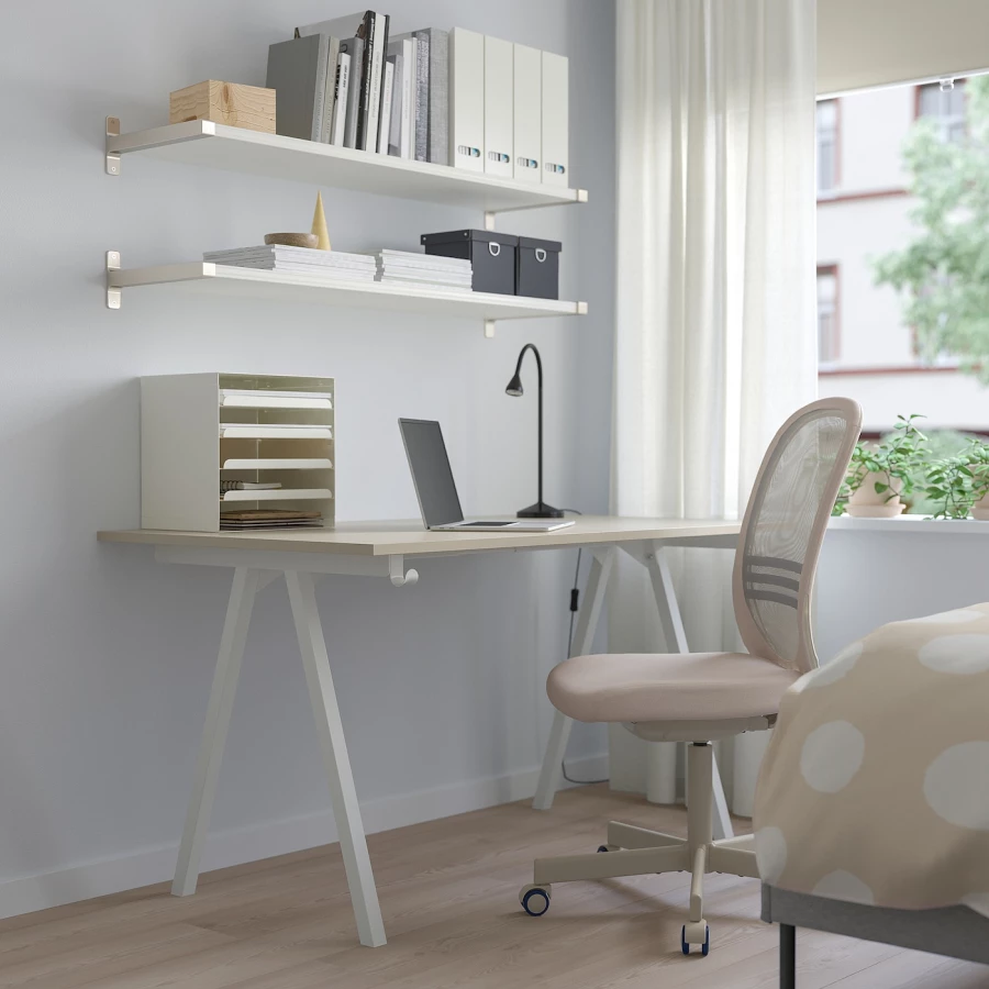 Письменный стол - IKEA TROTTEN, 140х80 см, бежевый/белый, ТРОТТЕН ИКЕА (изображение №10)