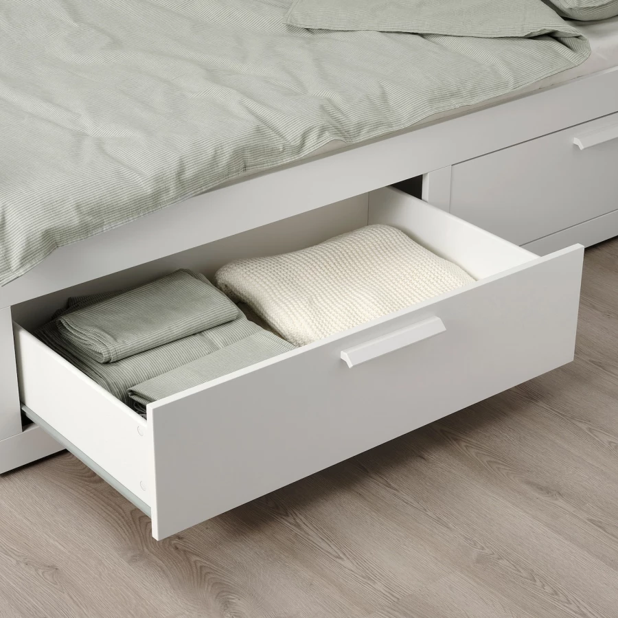 Каркас кровати-кушетки c 2 ящиками - IKEA BRIMNES, 80х200 см, белый, БРИМНЭС/БРИМНЕС ИКЕА (изображение №6)