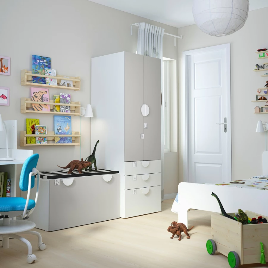 Шкаф - PLATSA/ SMÅSTAD / SMАSTAD  IKEA/ ПЛАТСА/СМОСТАД  ИКЕА, 150x57x181 см, белый/серый (изображение №2)