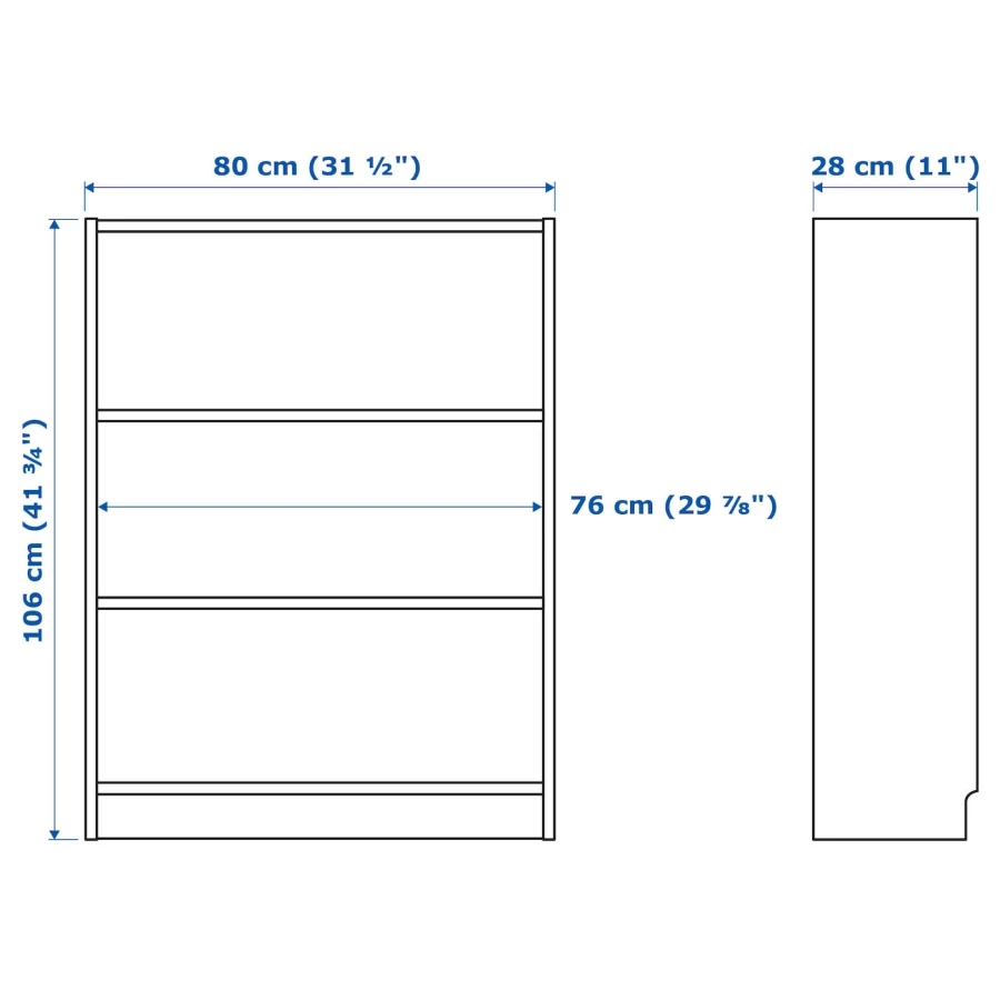Открытый книжный шкаф - BILLY IKEA/БИЛЛИ ИКЕА, 28х80х106 см, белый (изображение №8)