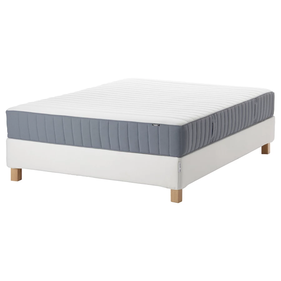 Континентальная кровать - IKEA ESPEVÄR/VALEVÅG/ESPEVAR/VALEVAG, 200х140 см, матрас средне-жесткий, белый, ЭСПЕВАР/ВАЛЕВОГ ИКЕА (изображение №1)