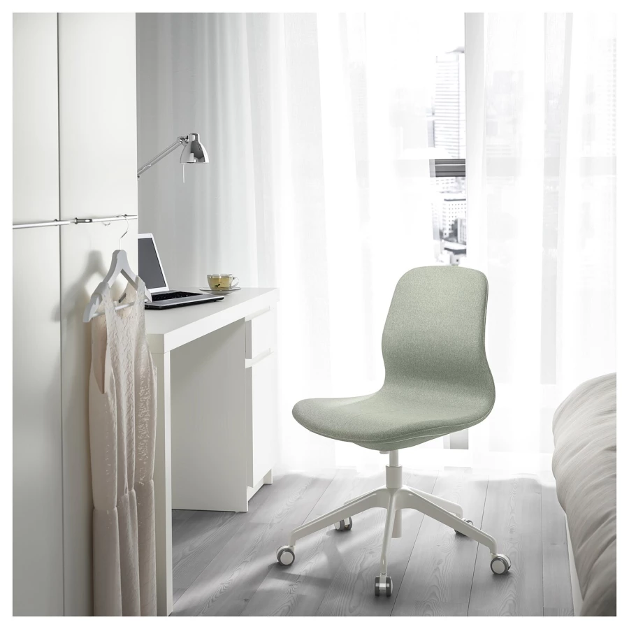 Офисный стул - IKEA LÅNGFJÄLL/LANGFJALL, 68x68x92см, серый/светло-серый, ЛОНГФЬЕЛЛЬ ИКЕА (изображение №4)