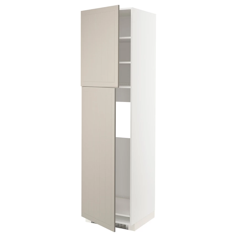 Высокий кухонный шкаф - IKEA METOD/МЕТОД ИКЕА, 220х60х60 см, белый/бежевый (изображение №1)
