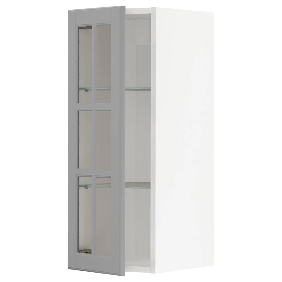 Шкаф со стеклянными дверцами  - METOD  IKEA/  МЕТОД ИКЕА, 80х30 см, белый/серый (изображение №1)