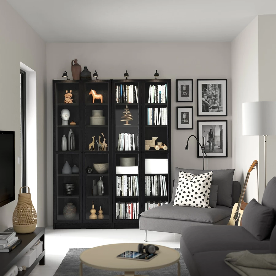 Книжный шкаф -  BILLY / OXBERG IKEA/ БИЛЛИ/ ОКСБЕРГ ИКЕА, 160х202 см, черный (изображение №2)