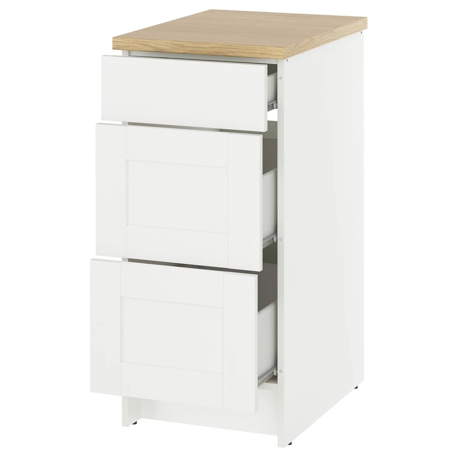 Напольный шкаф с выдвижными ящиками - IKEA KNOXHULT/КНОКСХУЛЬТ ИКЕА, 91x61x40см, белый/под беленый дуб (изображение №1)
