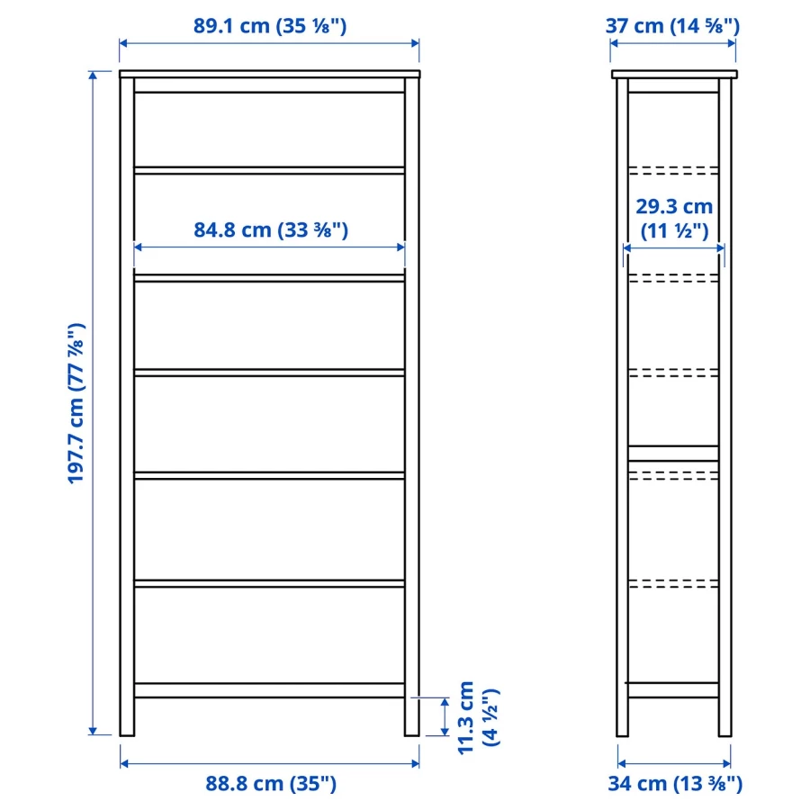Открытый книжный шкаф - IKEA HEMNES/ХЕМНЭС ИКЕА, 90x197 см, серо-зеленая/светло-коричневая морилка (изображение №5)