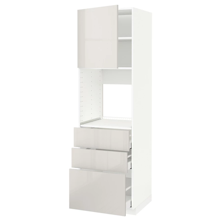 Высокий шкаф с ящиками - IKEA METOD/MAXIMERA/МЕТОД/МАКСИМЕРА ИКЕА, 200х60х60 см, белый/светло-серый глянцевый (изображение №1)
