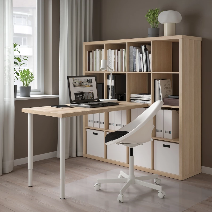 Письменный стол и стеллаж - IKEA KALLAX/LAGKAPTEN, 120х60 см, 147х39х147 см, под беленый дуб/белый, КАЛЛАКС/ЛАГКАПТЕН ИКЕА (изображение №2)