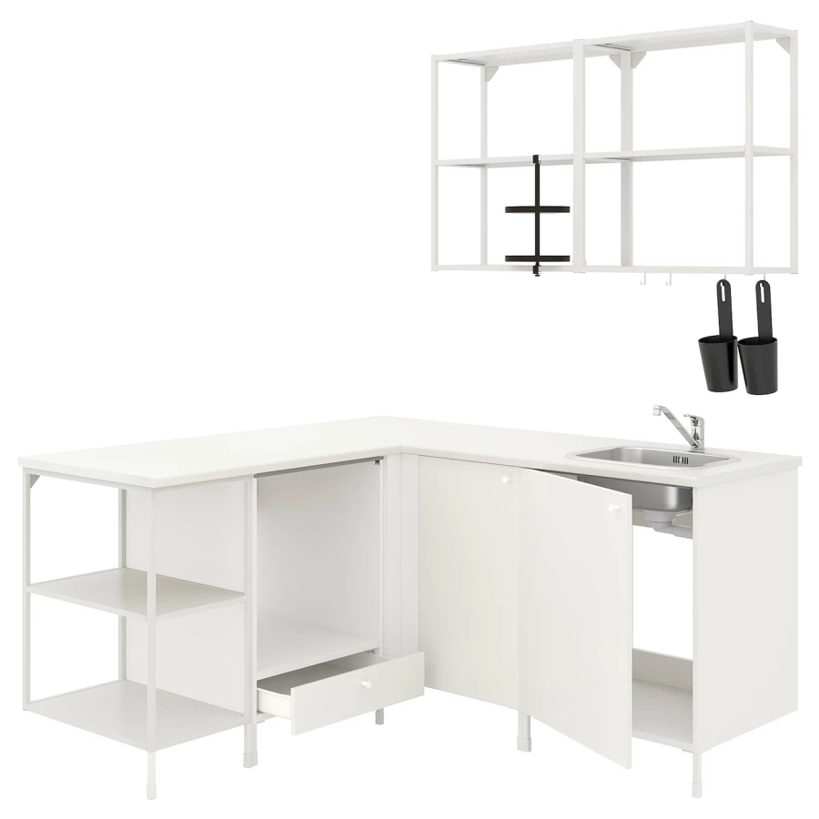 Угловая кухня -  ENHET  IKEA/ ЭНХЕТ ИКЕА, 170,5х75 см, белый (изображение №1)