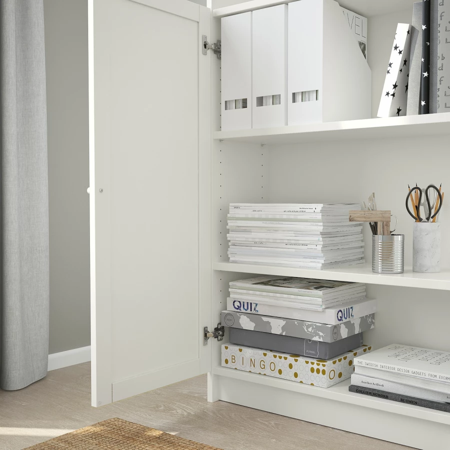 Книжный шкаф с дверцей - BILLY/OXBERG IKEA/ БИЛЛИ/ОКСБЕРГ ИКЕА, 30х160х237 см, белый (изображение №3)