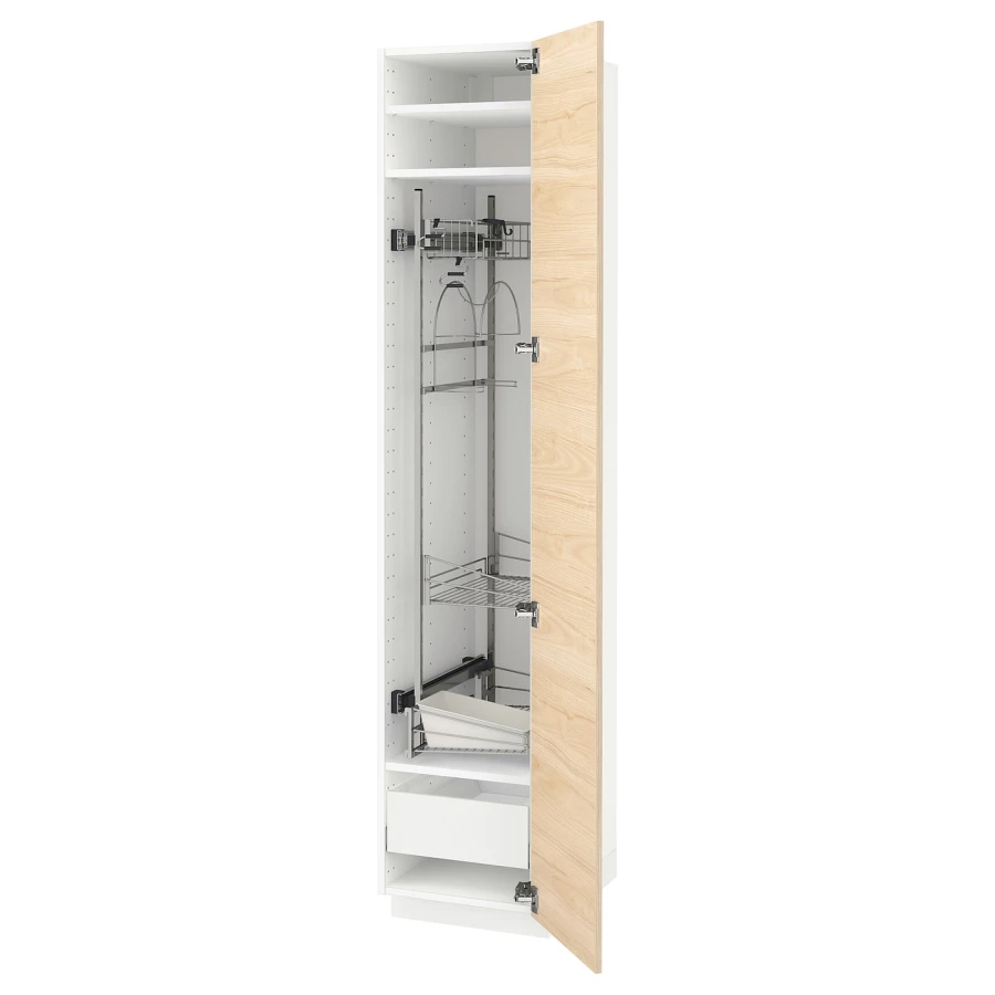 Высокий шкаф/бытовой - IKEA METOD/MAXIMERA/МЕТОД/МАКСИМЕРА ИКЕА, 200х60х40 см, белый/под беленый дуб (изображение №1)