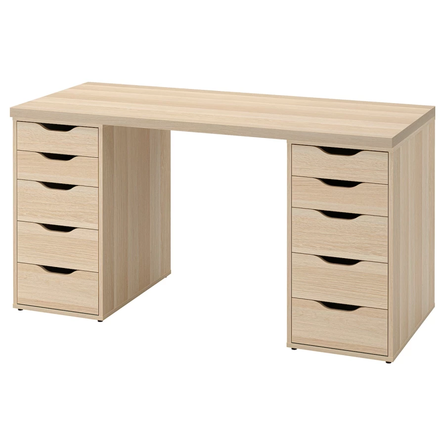 Письменный стол с ящиками - IKEA LAGKAPTEN/ALEX, 140х60 см, под беленый дуб, ЛАГКАПТЕН/АЛЕКС ИКЕА (изображение №1)