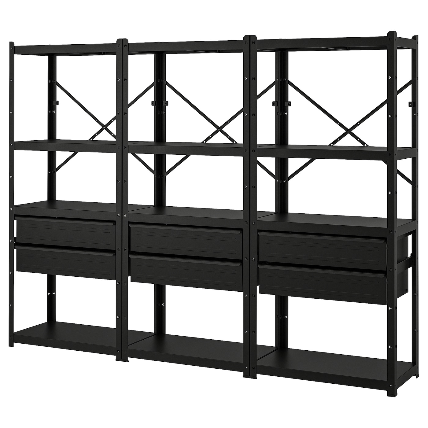 Стеллаж с ящиками - IKEA BROR, 254х40х190 см, черный, БРУР ИКЕА