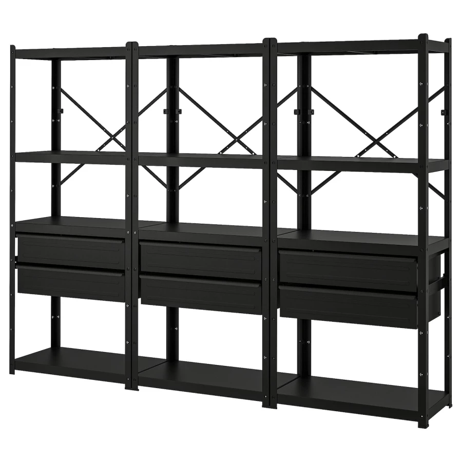 Стеллаж с ящиками - IKEA BROR, 254х40х190 см, черный, БРУР ИКЕА (изображение №1)