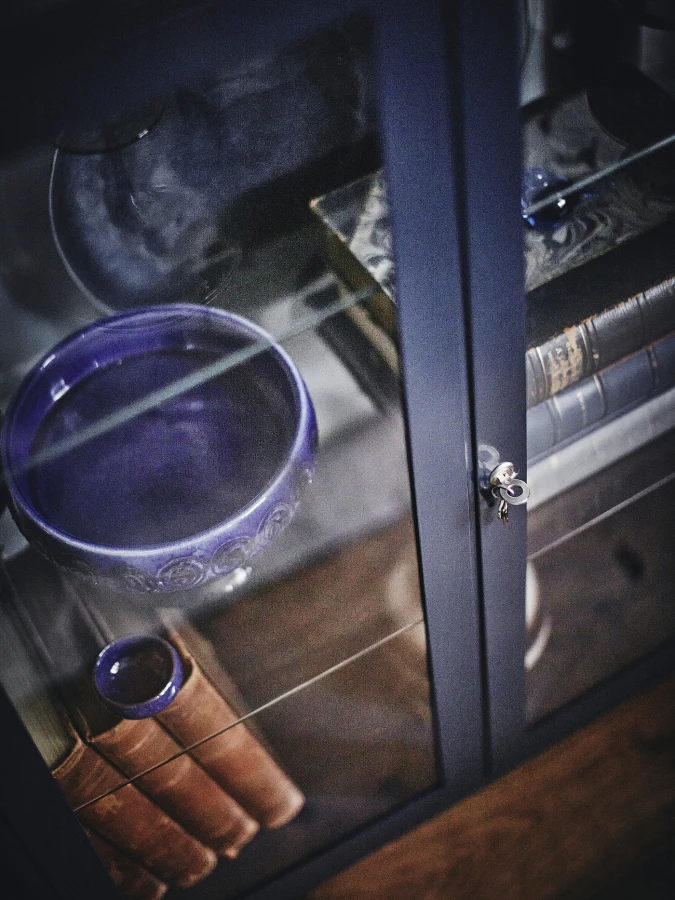 Шкаф со стеклянной дверью - FABRIKÖR/FABRIKОR   IKEA/ ФАБРИКОР ИКЕА,81x113х42 см, прозрачный/ синий (изображение №6)