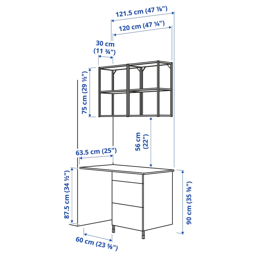 Комбинация для ванной - IKEA ENHET, 121.5х63.5х222 см, белый/имитация дуба, ЭНХЕТ ИКЕА (изображение №4)