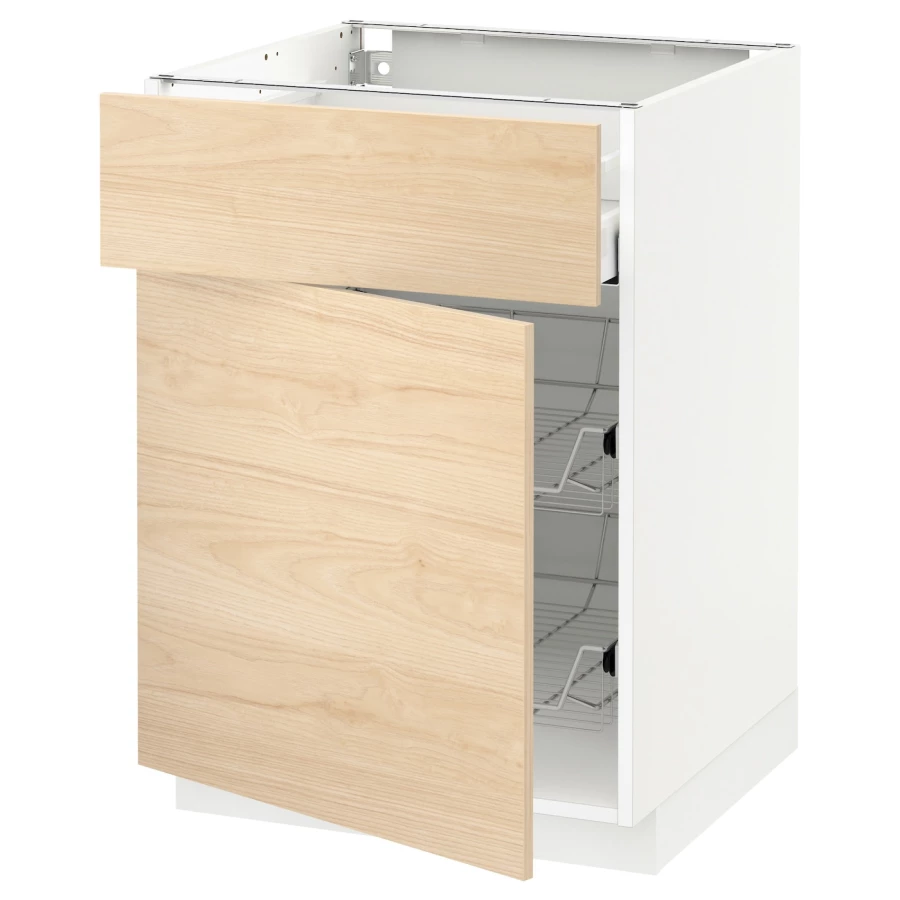 Напольный шкаф - METOD / MAXIMERA IKEA/ МЕТОД/ МАКСИМЕРА ИКЕА,  60х88 см, белый/под беленый дуб (изображение №1)