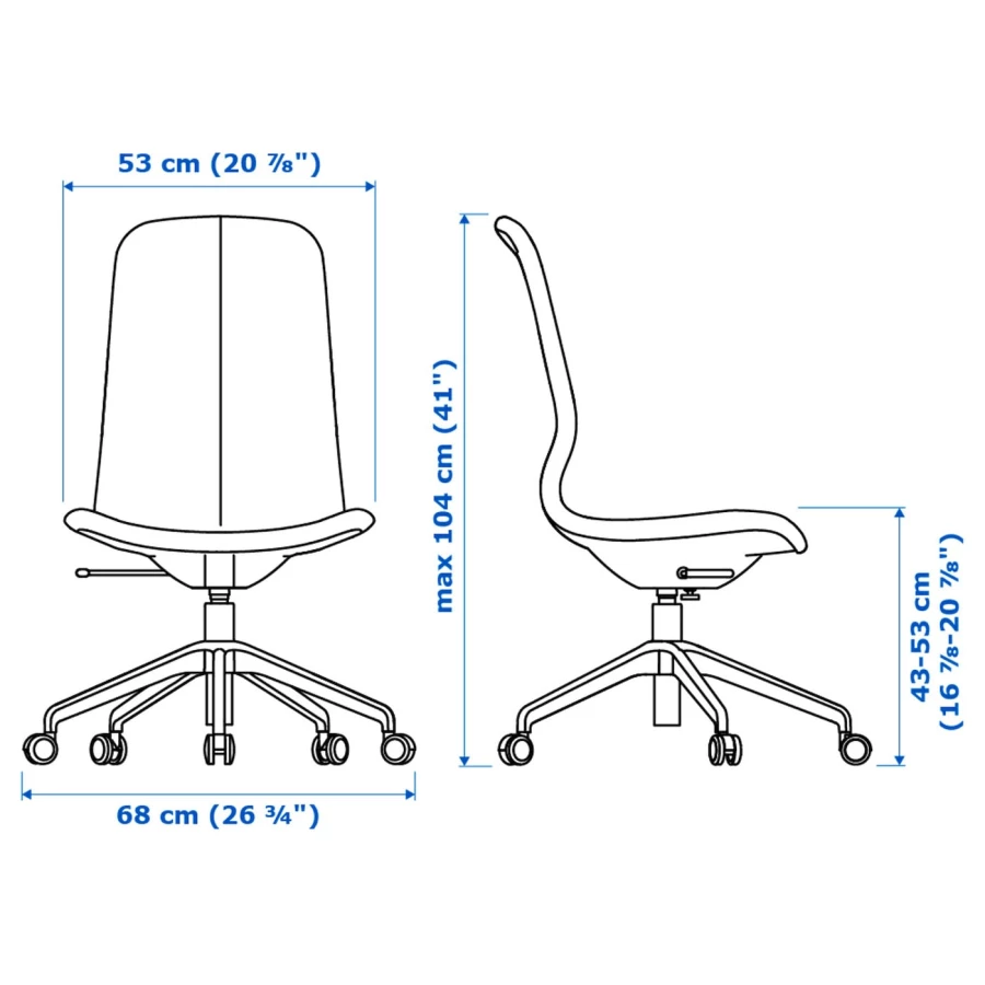 Офисный стул - IKEA LÅNGFJÄLL/LANGFJALL, 68x68x104см, серый/светло-серый, ЛОНГФЬЕЛЛЬ ИКЕА (изображение №6)