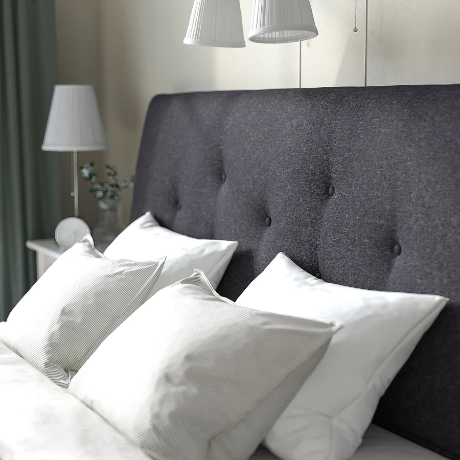 Кровать с мягкой обивкой и выдвижными ящиками - IKEA IDANÄS/IDANAS, 200х160 см, темно-серый, ИДАНЭС ИКЕА (изображение №6)