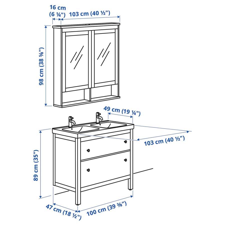 HEMNES / ODENSVIK Мебель для ванной комнаты ИКЕА (изображение №5)