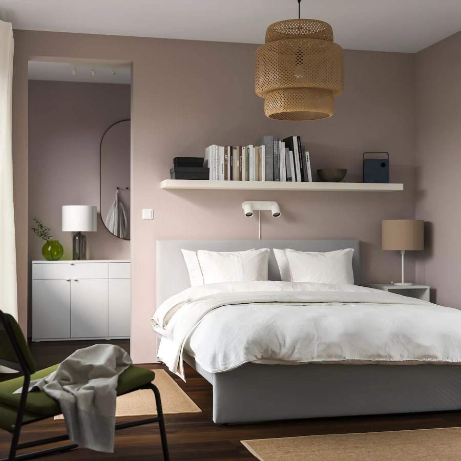 Двуспальная кровать - IKEA GLADSTAD, 200х140 см, светло-серый, ГЛАДСТАД ИКЕА (изображение №2)