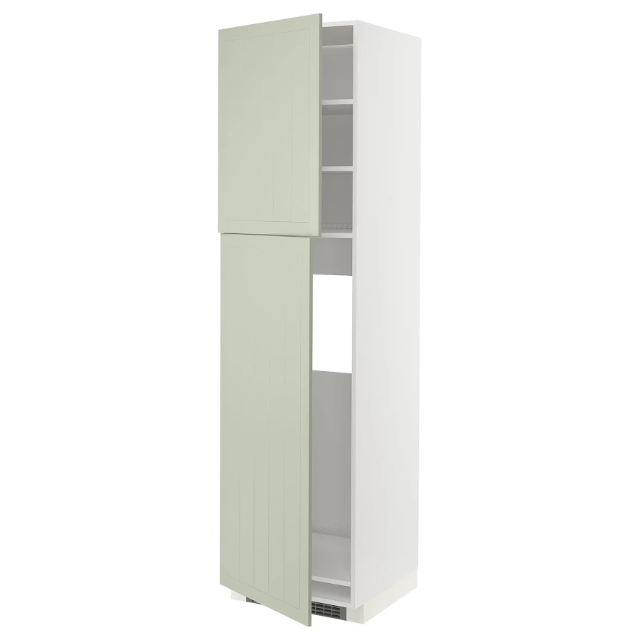 Высокий кухонный шкаф - IKEA METOD/МЕТОД ИКЕА, 220х60х60 см, белый/зеленый (изображение №1)