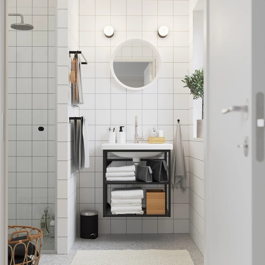 Тумба для ванной - ENHET / TVÄLLEN  /TVАLLEN  IKEA/ ЭНХЕТ / ТВЭЛЛЕН ИКЕА,  64х43х65 см , белый/черный (изображение №2)