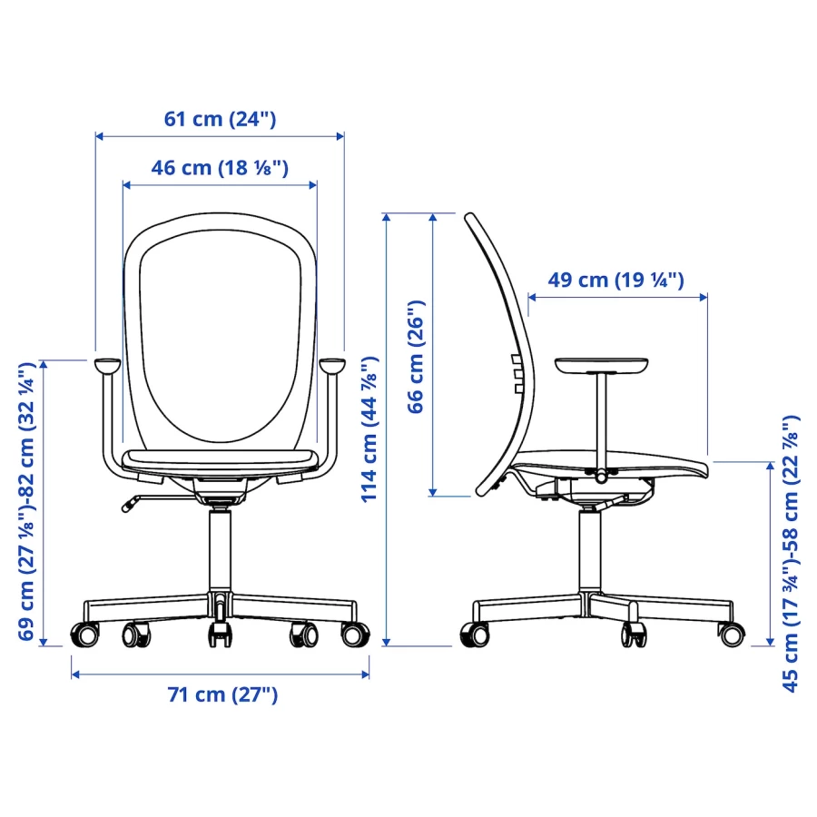 Офисный стул с подлокотниками - IKEA FLINTAN,  71x71x114см, серый, ИКЕА ФЛИНТАН (изображение №8)