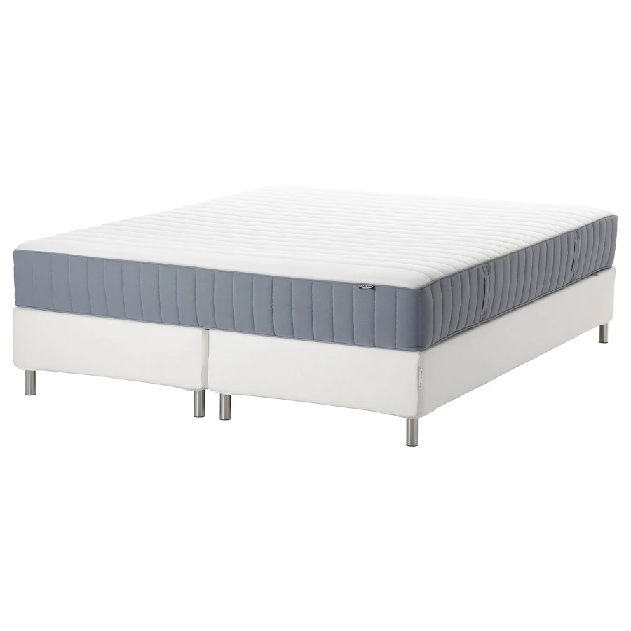Континентальная кровать - IKEA ESPEVÄR/VALEVÅG/ESPEVAR/VALEVAG, 200х180 см, жесткий матрас, белый, ЭСПЕВАР/ВАЛЕВОГ ИКЕА (изображение №1)