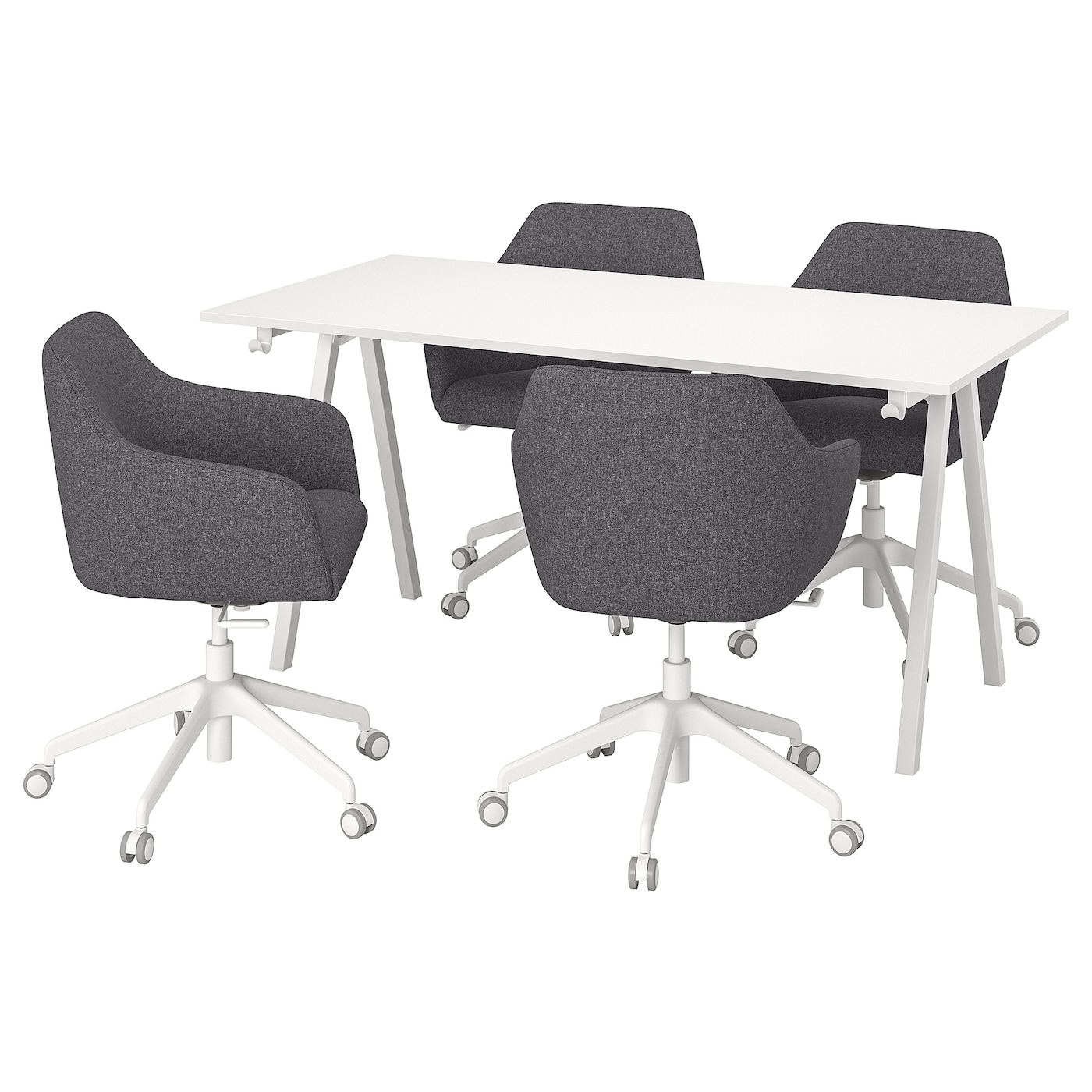 Комбинация: стол, 4 кресла - IKEA TROTTEN/TOSSBERG, 160х80 см, темно-серый/белый, ТРОТТЕН/ТОССБЕРГ ИКЕА