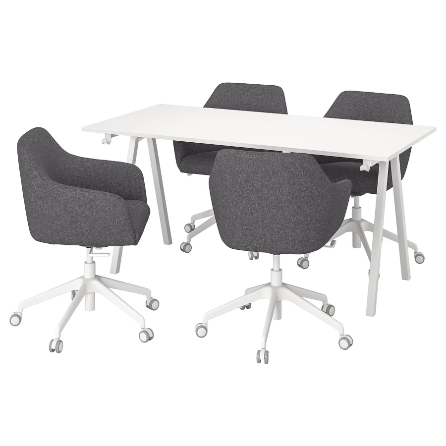 Комбинация: стол, 4 кресла - IKEA TROTTEN/TOSSBERG, 160х80 см, темно-серый/белый, ТРОТТЕН/ТОССБЕРГ ИКЕА (изображение №1)