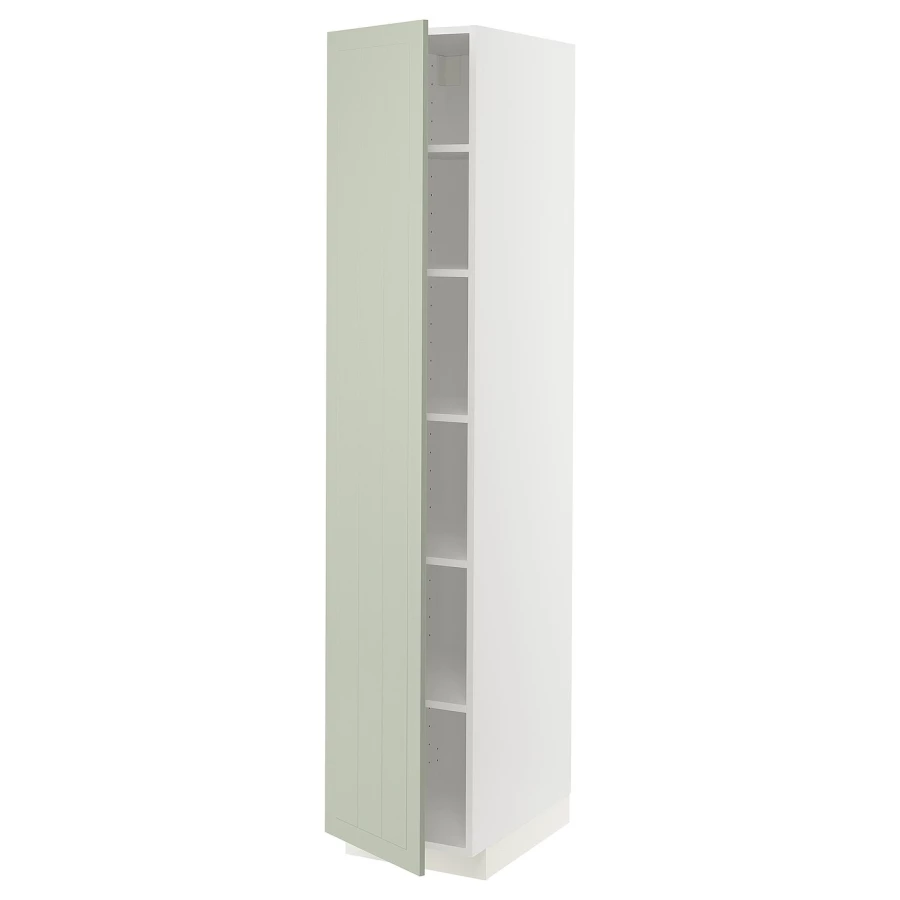 Высокий кухонный шкаф с полками - IKEA METOD/МЕТОД ИКЕА, 200х60х40 см, белый/зеленый (изображение №1)