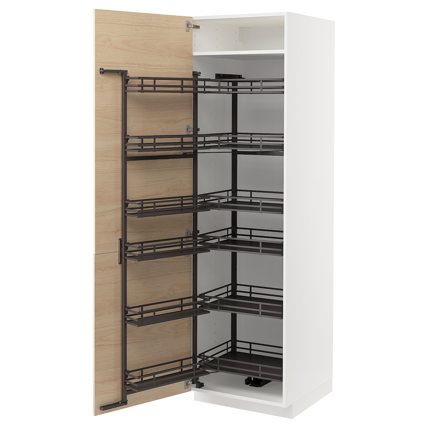 Высокий шкаф с выдвижной кладовой - IKEA METOD/МЕТОД ИКЕА, 60х60х200 см, белый/под беленый дуб