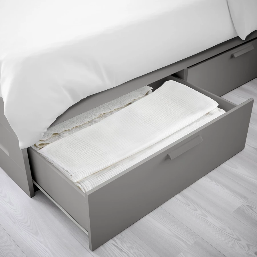 IKEA BRIMNES Каркас кровати с ящиками ИКЕА, серый (изображение №5)