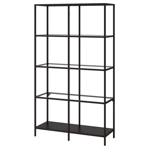 Стеллаж - IKEA VITTSJÖ/VITTSJO, 100х36х175 см, черно-коричневый/стекло, ВИТШЁ/ВИТШЕ ИКЕА