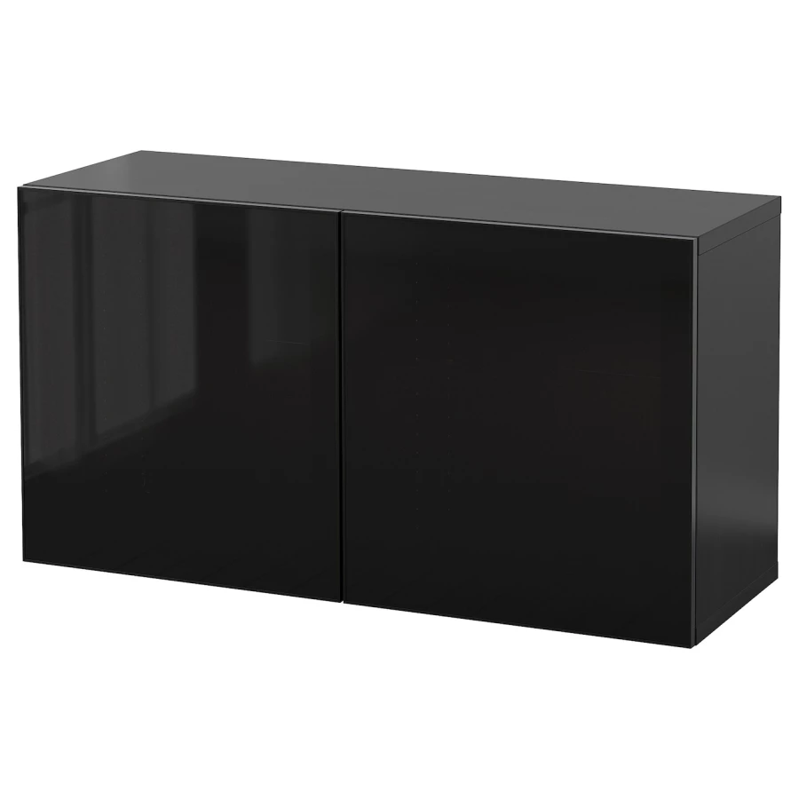Комбинация навесного шкафа - IKEA BESTÅ/BESTA/БЕСТО ИКЕА, 64х42х120 см, черный глянцевый (изображение №1)