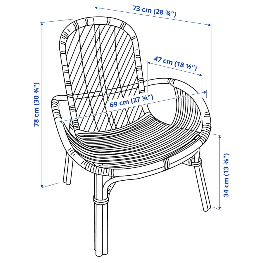 Кресло с подушкой - IKEA BROBOCK/BJÖRKTRAST/BJORKTRAST/БРОБОК/БЬЁРКТРАСТ ИКЕА, 78х73х69 см, бежевый (изображение №7)