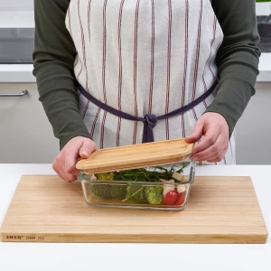 Второе фото. Контейнер для продуктов с крышкой - IKEA 365+, 21х15х7 см, стекло/бамбук, ИКЕА 365+