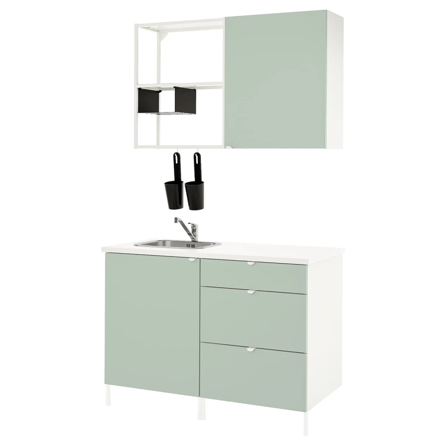 Кухня -  ENHET  IKEA/ ЭНХЕТ ИКЕА, 222х123 см, белый/зеленый (изображение №1)