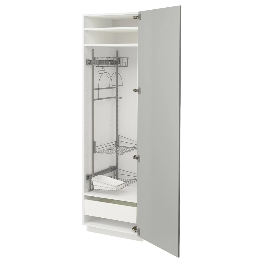 Высокий кухонный шкаф/бытовой - IKEA METOD/MAXIMERA/МЕТОД/МАКСИМЕРА ИКЕА, 200х60х60 см, белый/серый (изображение №1)