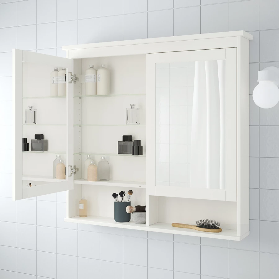 Шкафчик с зеркалом - HEMNES IKEA/ ХЕММНЕС ИКЕА,  103х98 см, белый (изображение №2)