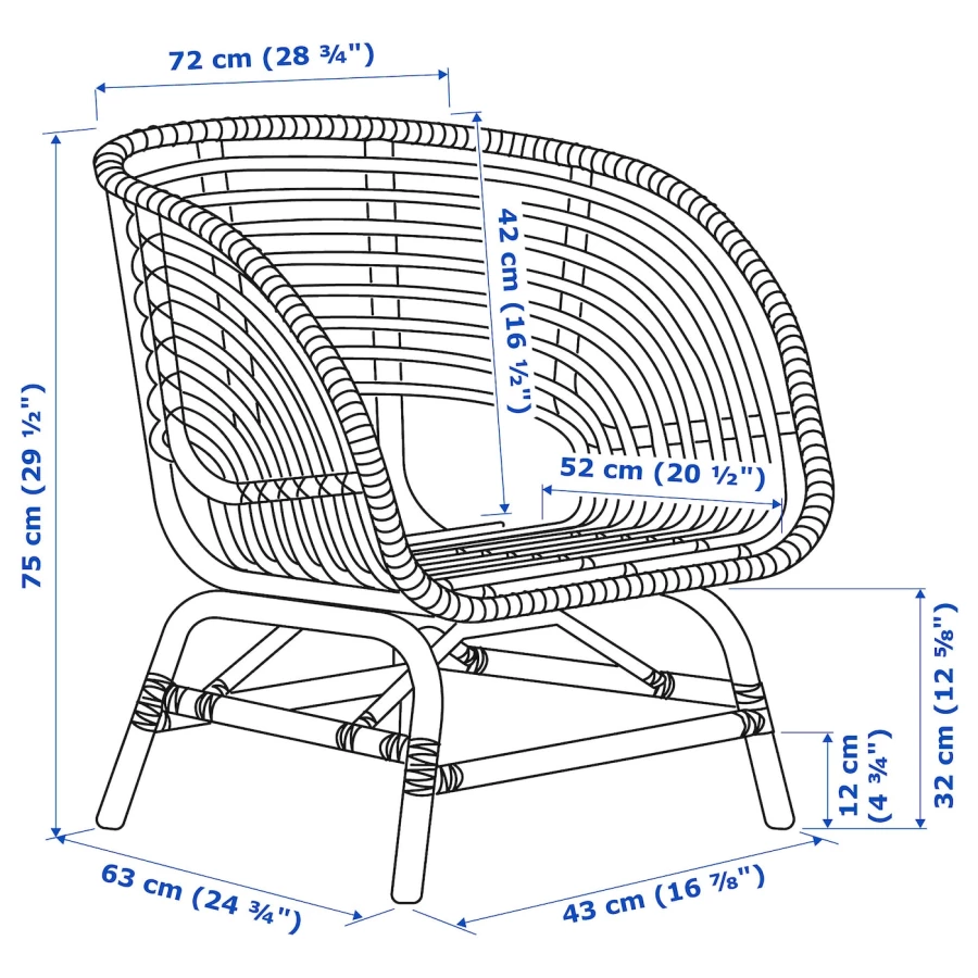 Кресло садовое - IKEA BUSKBO, 75х52 см, коричневый/светло-коричневый, БУСКБУ ИКЕА (изображение №8)