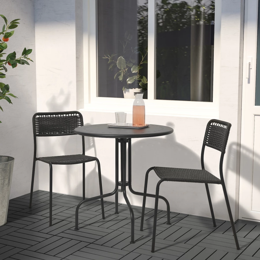 Стол + 2 стула  - LÄCKÖ /LАCKО / VIHOLMEN IKEA/ ЛЭККО/ВИХОЛЬМЕН ИКЕА, 71,5х69 см, черный (изображение №2)
