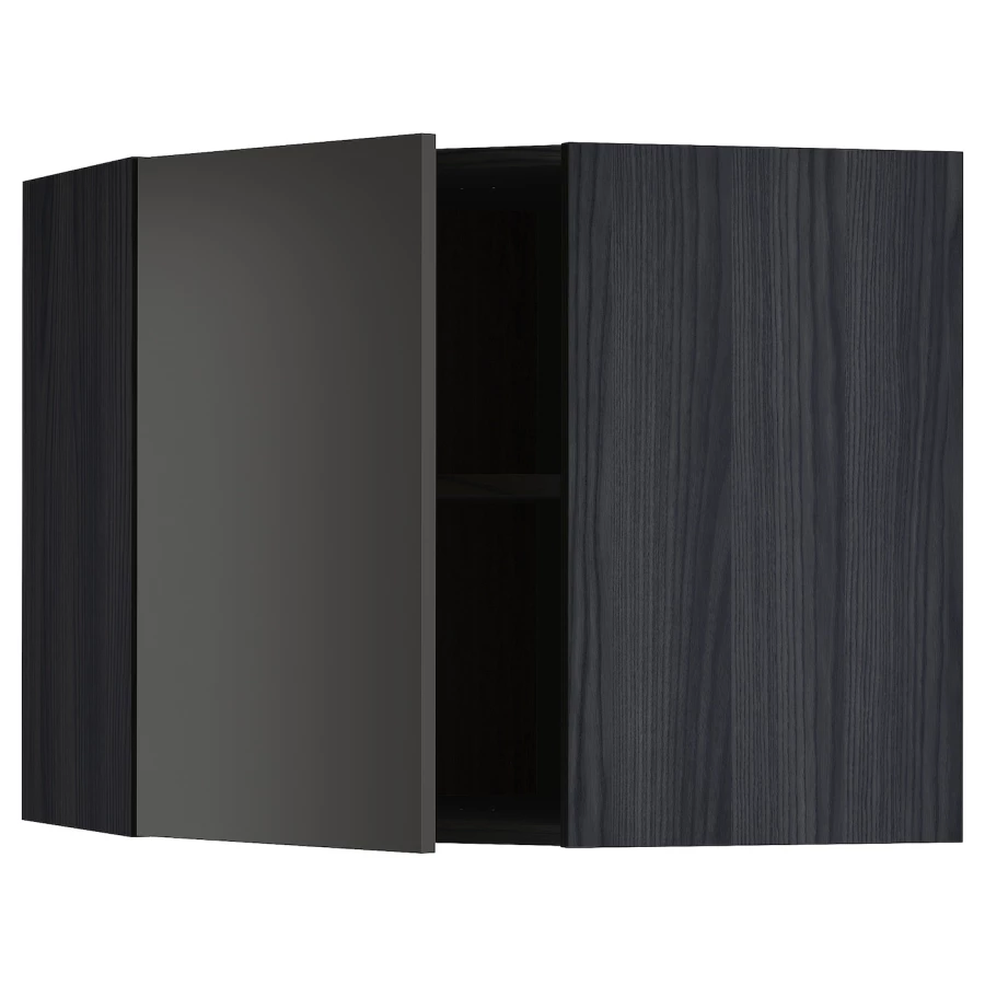 Угловой навесной шкаф с полками - METOD  IKEA/  МЕТОД ИКЕА, 60х68 см, черный (изображение №1)