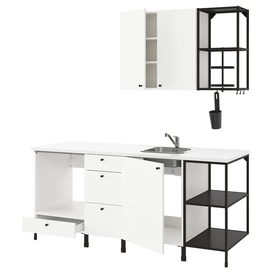 Кухня -  ENHET  IKEA/ ЭНХЕТ ИКЕА, 203х222 см, белый/черный (изображение №1)