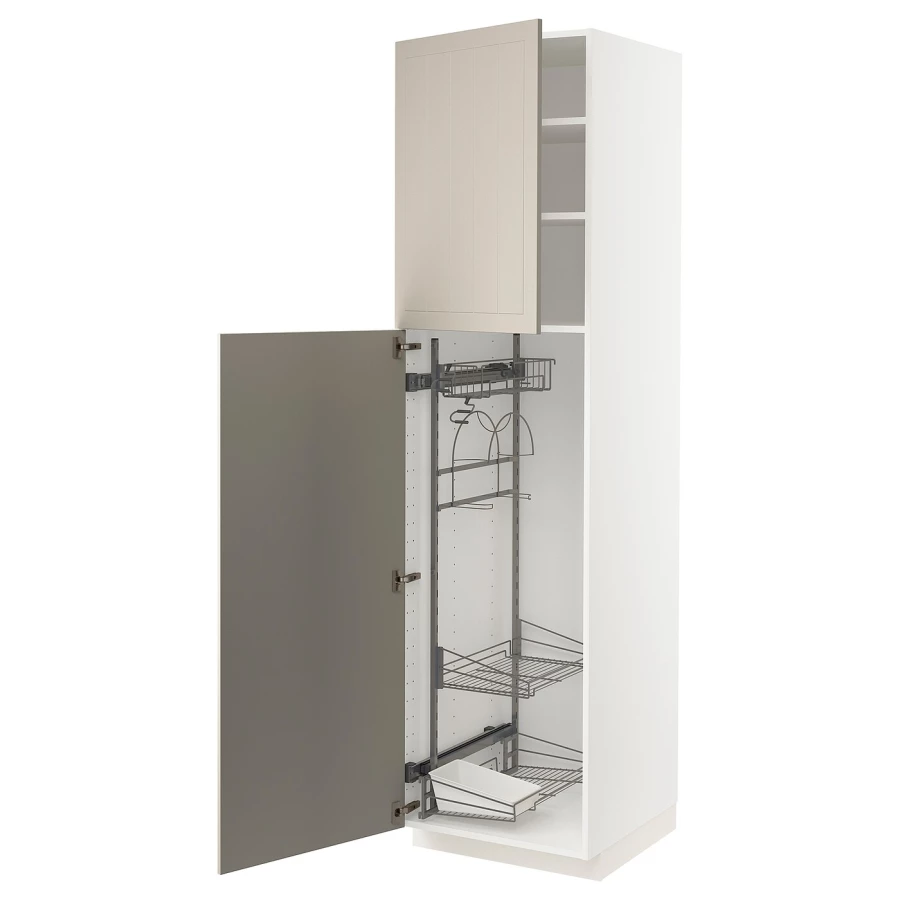 Высокий шкаф/бытовой - IKEA METOD/МЕТОД ИКЕА, 220х60х60 см, белый/бежевый (изображение №1)