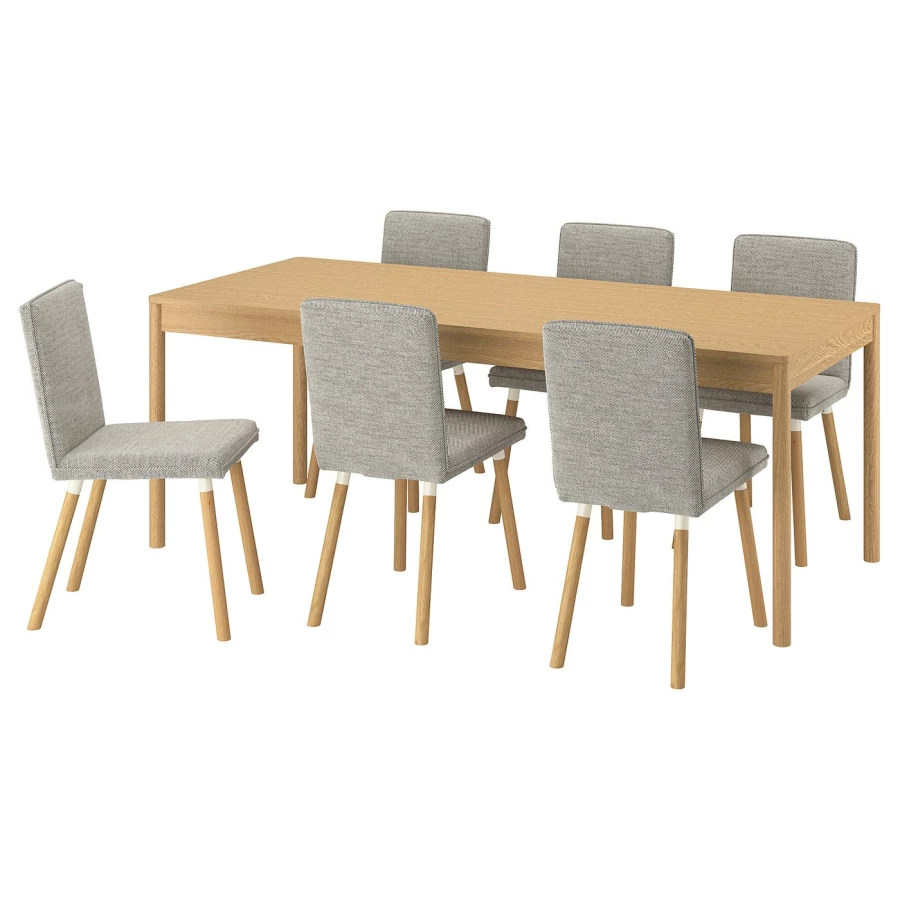 Стол и 6 стульев - IKEA TONSTAD / ТОНСТАД ИКЕА, 200х85 см, светло-коричневый/серый (изображение №1)